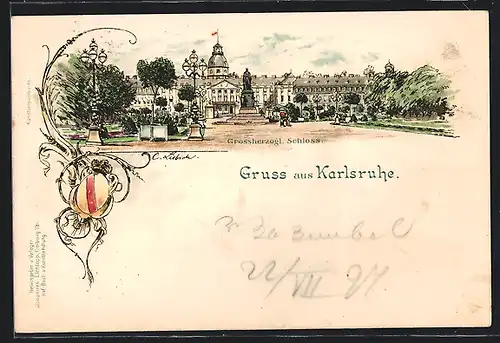 Lithographie Karlsruhe, Grossherzogliches Schloss