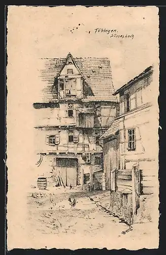 Künstler-AK Tübingen, Strassenpartie am süssen Loch