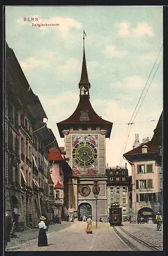 AK Bern, Strassenbahn vor dem Zeitglockenturm