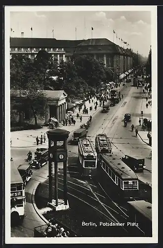 AK Berlin, Strassenbahn am Potsdamer Platz