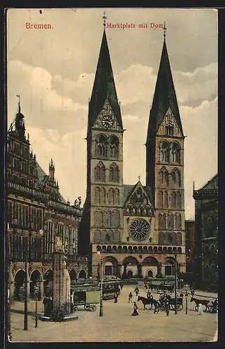AK Bremen, Strassenbahn vor dem Rathaus am Dom