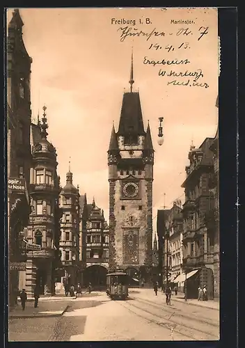 AK Freiburg i. B., Strassenbahn am Martinstor