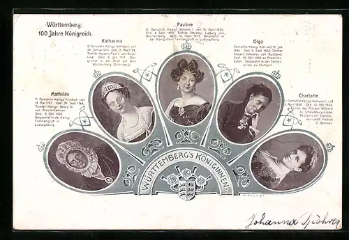 AK Württemberg, 100 Jahre Königreich, Mathilde, Katharina, Pauline, Olga