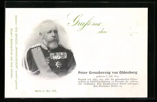 AK Peter Grossherzog von Oldenburg, Halbportrait in Uniform