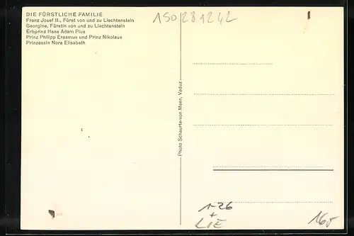 AK Fürstliche Familie Franz Josef II. und Fürstin Georgine von Liechtenstein mit ihren Kindern