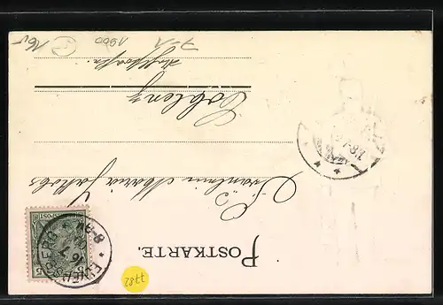 Präge-AK Bergarbeiter mit Lampe und Spitzhake im vollen Habit