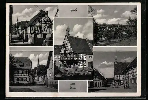 AK Stein, Turmgebäude mit , Strassenpartie mit Kirche, Ortsansicht