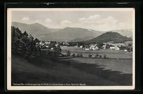 AK Steinseiffen i. Rgb., Ortsansicht mit Blick zur Schneekoppe und Prinz-Heinrich-Baude