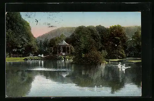AK Bad Reinerz, Holteiteich mit Schwänen