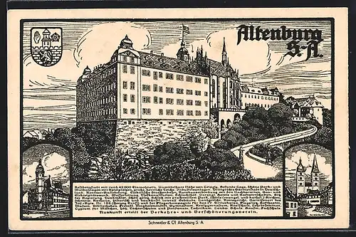 AK Altenburg / Thür., Blick zum Schloss, Wappen
