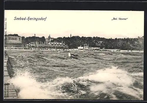 AK Heringsdorf / Seebad, Strandpartie bei Sturm