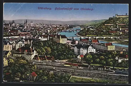 AK Würzburg, Gesamtansicht vom Steinberg aus gesehen