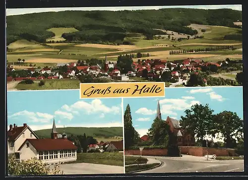 AK Halle / Weser, Gesamtansicht, Kirche und Strassenpartie
