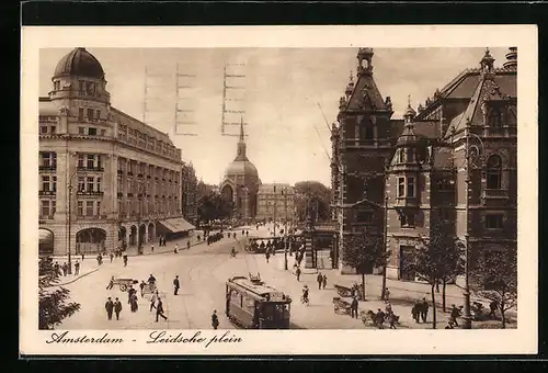 AK Amsterdam, Leidsche plein, Strassenbahn