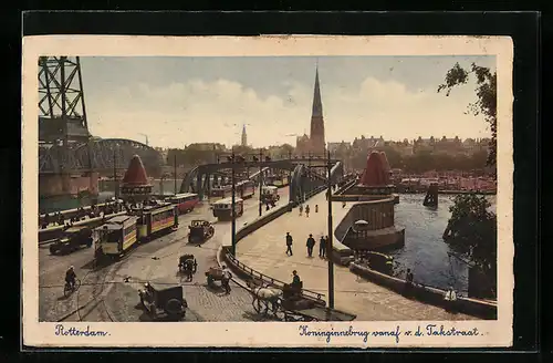 AK Rotterdam, Koninginnebrug vanaf v. d. Takstraat, Strassenbahn