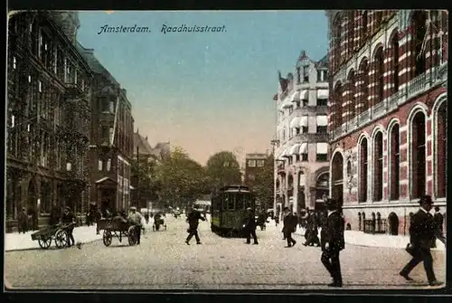 AK Amsterdam, Raadhuisstraat, Strassenbahn