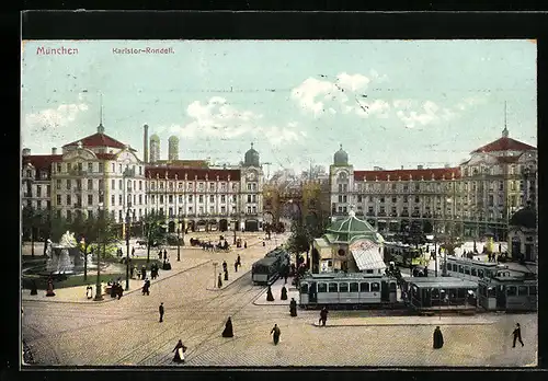 AK München, Karlstorrondell, Strassenbahn