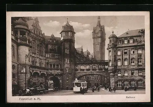 AK Frankfurt a. M., Strassenbahn am Rathaus