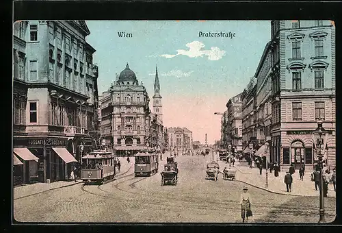 AK Wien, Strassenbahnen in der Praterstrasse