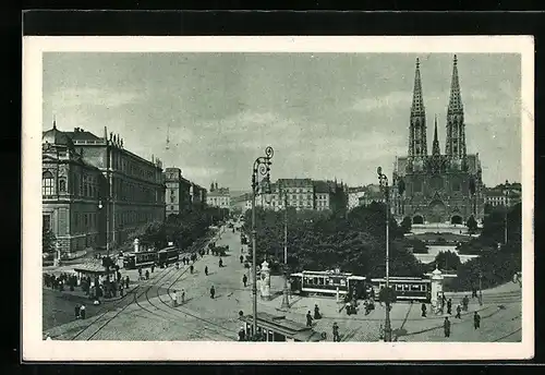 AK Wien I., Strassenbahnen am Freiheitsplatz