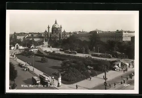 AK Wien, Karlskirche und Technik mit Strassenbahnen