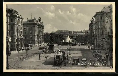 AK Wien I., Strassenbahn auf dem Schwarzenbergplatz