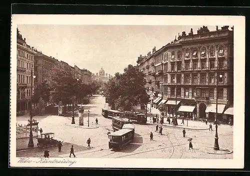 AK Wien, Kärtntnerring, Strassenbahn mit Geschäften