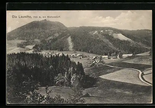 AK Waltersdorf, Totalansicht des Ortes mit Lausche