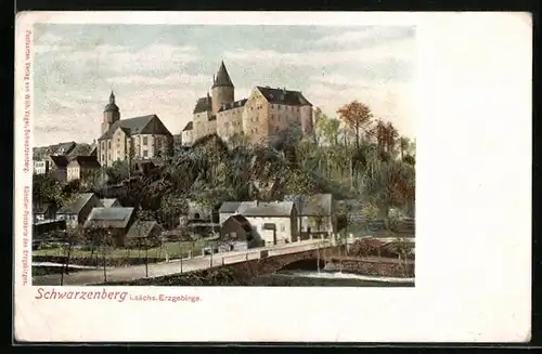 AK Schwarzenberg, Ortsansicht mit Burg