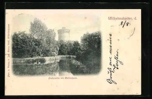 AK Wilhelmshaven, Parkpartie mit Wasserturm