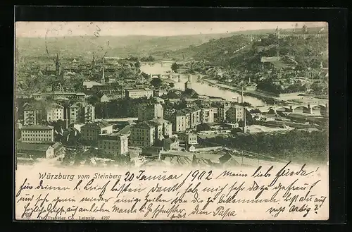 AK Würzburg, Ortsansicht vom Steinberg aus gesehen
