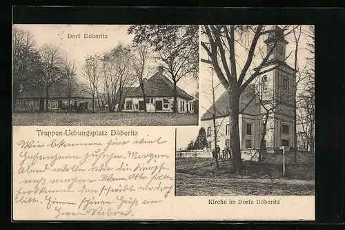 AK Döberitz, Truppen-Übungsplatz und Kirche im Dorf