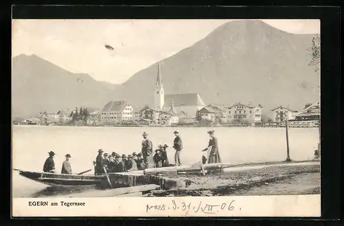 AK Egern am Tegernsee, Blick vom See zum Ort