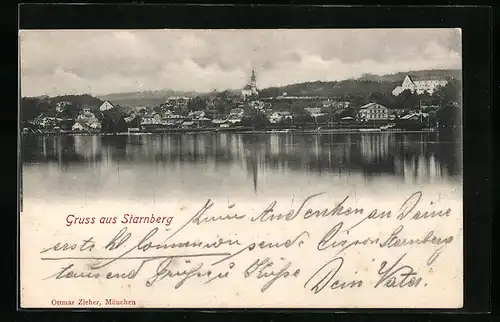 AK Starnberg, Blick über den See zur Stadt