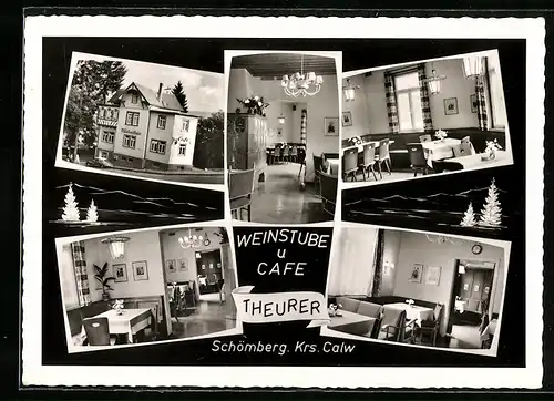 AK Schömberg Krs. Calw, Fünf Ansichten Weinstube und Cafè Theurer