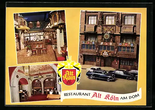 AK Köln a. Rh., Drei Ansichten von Restaurant Alt Köln am Dom