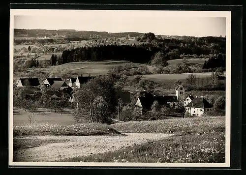 AK Urnau, Ortsansicht von einem Berg aus