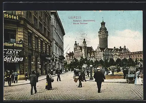 AK Leipzig, Marktleben am Rosaplatz, Neues Rathaus