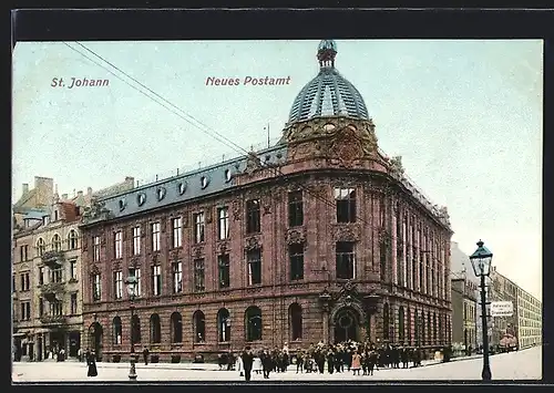 AK St. Johann, Neues Postamt, Strassenansicht mit Kuppel