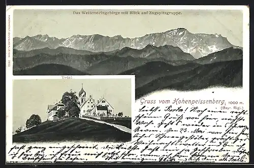 AK Peissenberg, Hohenpeissenberg und das Wettersteingebirge mit Blick auf Zugspitzgruppe