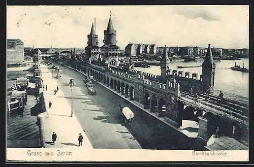 AK Berlin-Friedrichshain, Oberbaumbrücke aus der Vogelschau