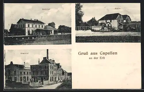 AK Capellen a. d. Erft, Bahnhof, Brauerei und Mühle