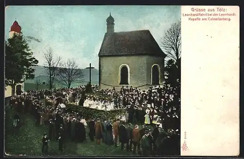 AK Bad Tölz, Leonhardifahrt bei der Leonhardi-Kapelle am Calvarienberg