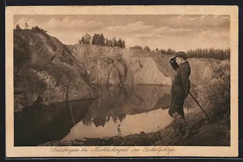 AK Marktschorgast im Fichtelgebirge, Wanderer am Goldbergsee