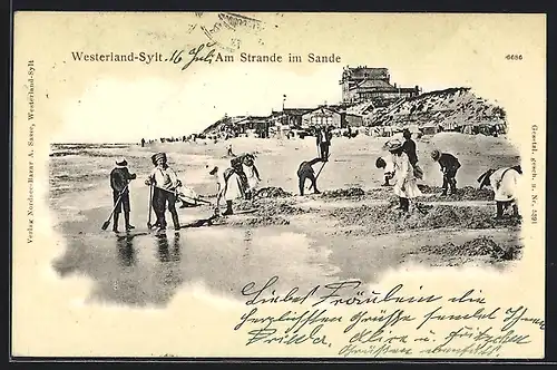 AK Westerland /Sylt, Am Strande im Sande