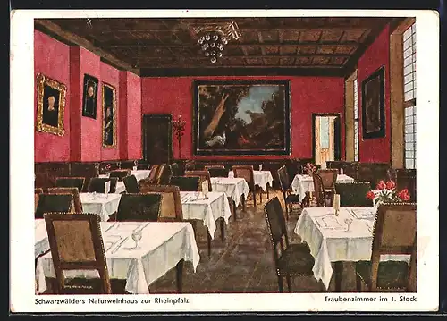 Künstler-AK München, Gasthaus Schwarzwälders Naturweinhaus zur Rheinpfalz, Traubenzimmer im 1. Stock, Innenansicht