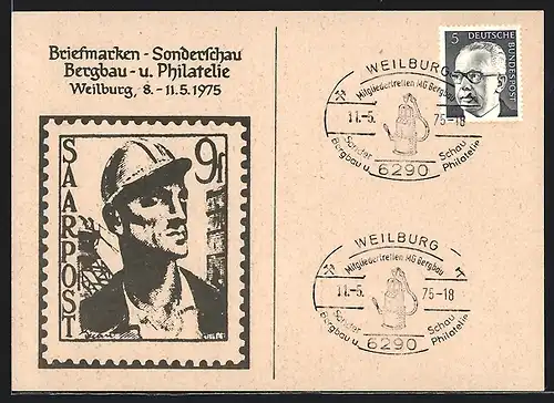AK Weilburg, Briefmarken-Sonderschau Bergbau und Philatelie, 8.-11.5.1975