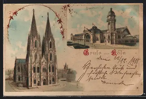 Lithographie Köln a. Rh., Dom und Hauptbahnhof