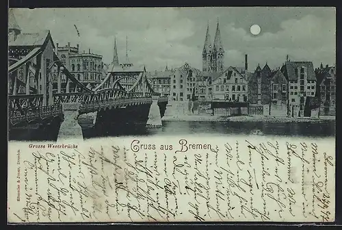 AK Bremen, Blick über die Grosse Weserbrücke