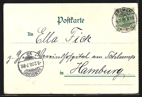 Lithographie Bremen, Börse und Dom